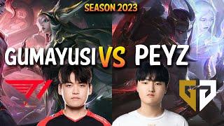 T1 Gumayusi vs GEN Peyz - Gumayusi XAYAH vs APHELIOS ADC - KR Ranked