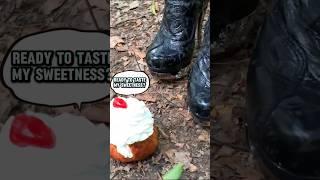 Pea’s Boots vs. Cake! Oddly Satisfying Crushing Food Outdoor! ASMR