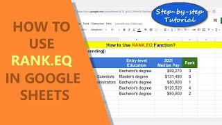 Google Sheets | RANK.EQ | Function | Assign Rank to Values | Example | How To | Spreadsheet Tutorial