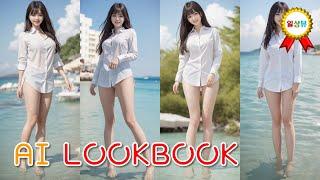 AI Lookbook #81 - Beach Underwater White Shirt Bottom Missing Fashion Female Model Illustration