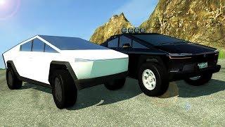 20 TESLA CYBERTRUCKS Race Down a Deadly Mountain! -  BeamNG Gameplay & Crashes