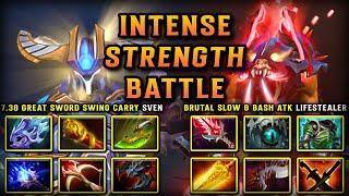 INTENSE STRENGTH BATTLE | 7.38 Great Sword Swing Sven Vs. Brutal Slow & Bash Attack Lifestealer DOTA