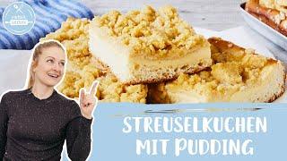 Streuselkuchen mit Pudding | wie bei Oma | Blechkuchen mit Pudding und Streuseln | Einfach Backen