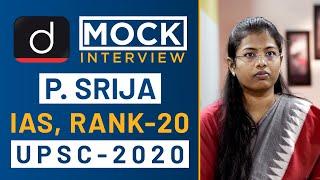 P. Srija, Rank - 20, IAS - UPSC 2020 - Mock Interview I Drishti IAS English