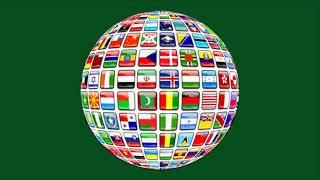 Rotating Globe with all countries flags, green screen, video footage