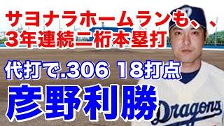 【彦野利勝 ホームラン】愛知高で投手で甲子園出場。ドラフト5位で中日入団し野手転向。長打力もある1番打者で勝負強いバッティングで活躍。肩も強く守っても3年連続ゴールデングラブ賞受賞。