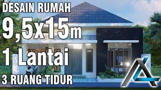 Desain rumah#9,5x15 meter#1 lantai#3 ruang tidur#