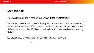 Database Design: Session 4- Types of Data Models