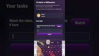 10 Habits of Millionaires Tapswap Video code | Tapswap video code | Tapswap Code Toady #shorts #yt