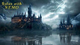 Hogwarts Castle by the Black Lake During Thunderstorm / Rain w/ Thunder & Lightning Sounds for Sleep