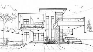 HOW TO DRAW 1 POINT PERSPECTIVE OF A MODERN HOUSE. part 1