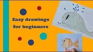 How to draw cute fish and sea animals - easy for beginners