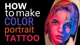 Color Realistic Portrait Tattoo Process | Renkli Realistik Portre Dövme Yapım Süreci - Neon Yansıma