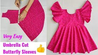 Umbrella Cut Baby Frock With Umbrella Cut Butterfly Sleeves Cutting And Stitching