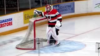 Michael DiPietro warms up during the Frontenacs @ 67s hockey game