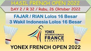 Hasil French Open 2022 │ Day 2 / R32 │ Fajar / Rian Lolos Ke Babak 16 Besar │