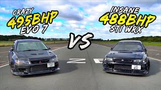 495BHP MITSUBISHI EVO 7 VS 488BHP IMPREZA WRX STI - OG BATTLES!