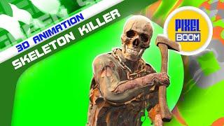 Blue Screen Killer Skeleton Monster Attacks Halloween - PixelBoom