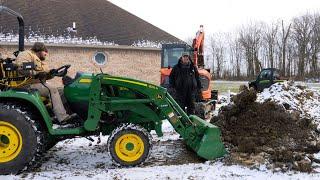 OVERLOADED TRAILER DUMP FAILS! Moving Frozen Soil.