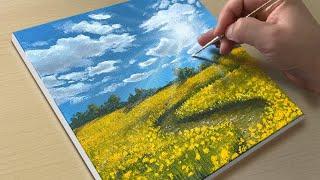 Yellow Flower Field Painting / Acrylic Painting / STEP by STEP