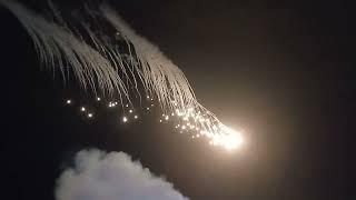 Bucharest International Air Show 2024 nightshow - F-16 and C-27 night flare deploying