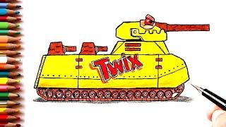 How to draw a Twix Tank from a Cartoon about Tanks