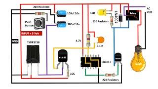 IR Sensor Switch with IC 4017 project, remote control switch