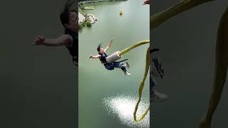 Incredible footage of a daring bungee jumper leaping from a bridge