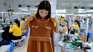 Process of Making Elegant Knitted Dresses. Skilled Craftsmanship in a Chinese Factory