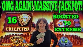 OMG AGAIN!! MASSIVE JACKPOT!! 15 GOLD BUFFALO HEADS!! Wonder 4 Boost Gold Slot | Las Vegas Slots