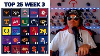 **UPDATED**  COLLEGE FOOTBALL TOP 25 WEEK 3 2024