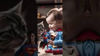 cute superhero kid playing with kitten #viral #animals #amazing #avenger #short