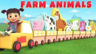 Learn FARM ANIMALS NAMES & SOUNDS for Toddlers & Kids - Wooden Train Toy - Children Nursery Rhymes