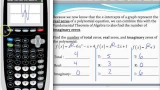 Finding the number of total zeros, real zeros, and imaginary zeros of a polynomial