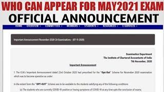 Who can appear For may2021 Exam| ICAI announcement