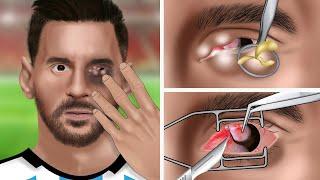 [ASMR Animation] The best treatment and remove eye bags, pink eye caused collision for Lionel Messi