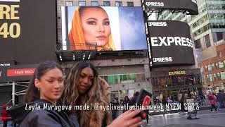 Leyla Murugova model @nycliveatfashionweek NYFW SS23 Times Square Billboard Alexander Gurman public