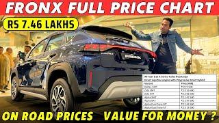 Fronx Prices Out - On Road Price - Value For Money Variant ? Maruti Suzuki Fronx Price Chart