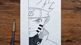 Easy anime half face drawing | How to draw Naruto Six Paths step by step | easy tutorial