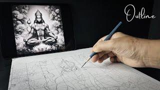 Hanuman Ji Outline Drawing | How to Draw Outline with Grid Method #sketchbookbyabhishek