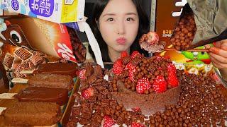 CHOCOLATE PARTY STRAWBERRY CHOCOLATE CAKE ASMR EATING SOUNDS MUKBANG HÄAGEN-DAZS