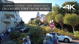 DRIVING & WALKING LOMBARD STREET SAN FRANCISCO CALIFORNIA     CROOKEDEST STREET IN THE WORLD 4K 