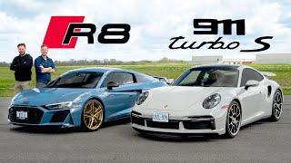 2021 Porsche 911 Turbo S vs Audi R8 V10 Decennium // DRAG RACE, ROAD & TRACK REVIEW