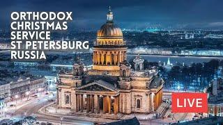 Orthodox Christmas Service. Divine Liturgy at St Isaac’s Cathedral in St Petersburg, Russia. LIVE