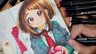 HOW TO DO COLOR LAYERING USING CHEAP ALCOHOL MARKERS (Ochaco Uraraka)