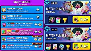 daily modes & rumble | party rumble | energized square | match & hatch | show down | jungle jam