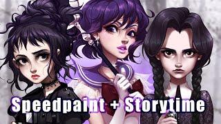 Storytime - THE ART JOB FROM HELL // Speedpaint of Sailor Saturn, Lydia Deetz, and Wednesday Addams