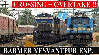 CROSSING + OVERTAKE !! GRAND looking DIESEL LOCO hauls BARMER YESVANTPUR EXPRESS | Indian Railways