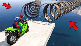Spiderman ki Pipe se Stunt Race - Spider-man Motorcycle Parkour Challenge in GTA 5