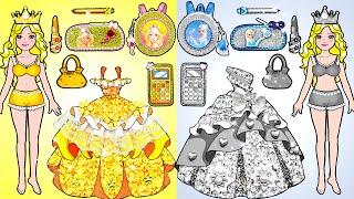 GOLD vs SILVER Costume Dress UP & School Supplies - Barbie Princess Friend | DIY Arts & Paper Crafts